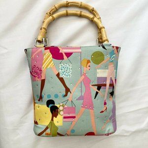 Unbranded Bamboo Handles Canvas Handbag Purse Tote